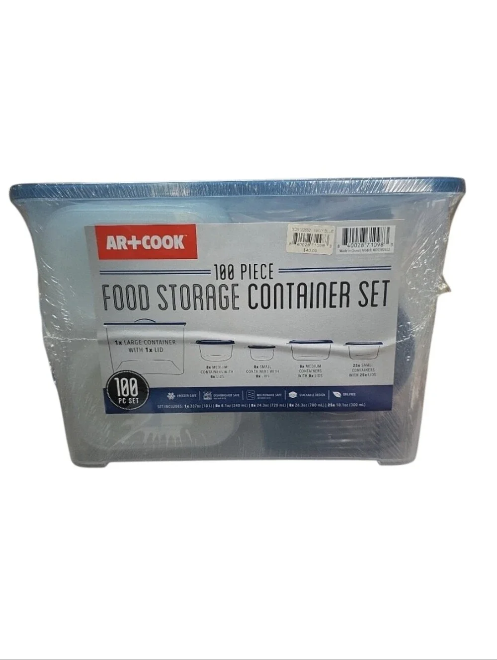 AR+COOK 100 pc Food Storage Container Set 50 Containers & 50 Lids Blue NIB